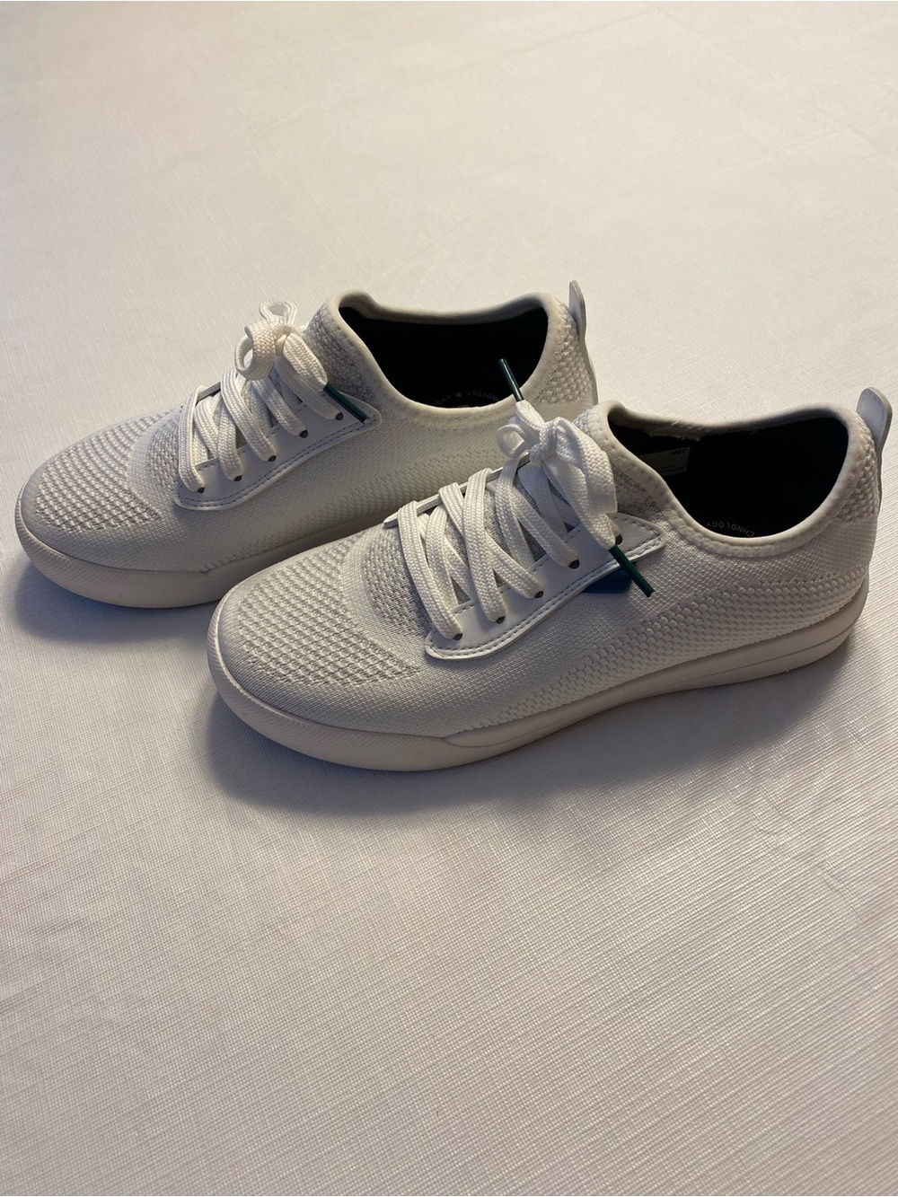 Vessi White Knit Sneakers with Teal Lace Tip Accent